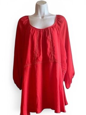 Lane Bryant Coral Red Empire Waist Blouse 18/20 Boho Top